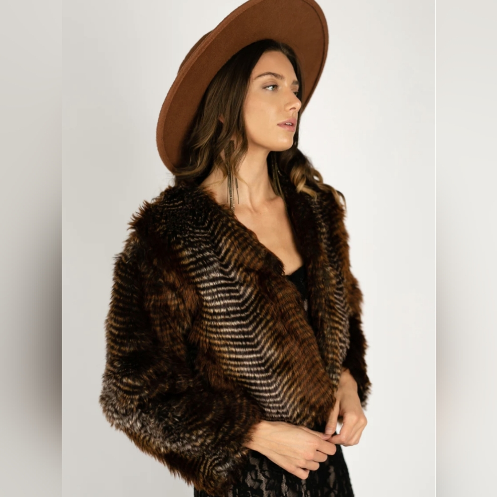 Joyfolie Jacket in Striped Faux Fur. Small